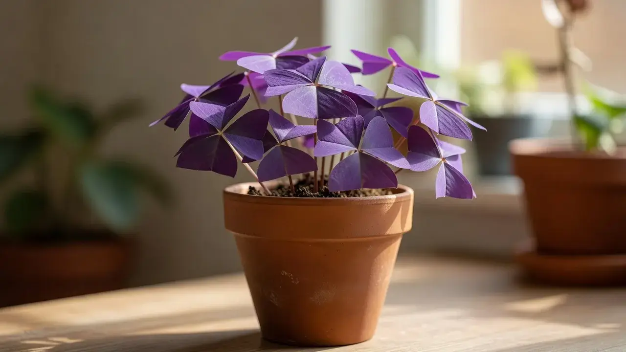 Oksalis (Oxalis triangularis): violetinis trilapis namams